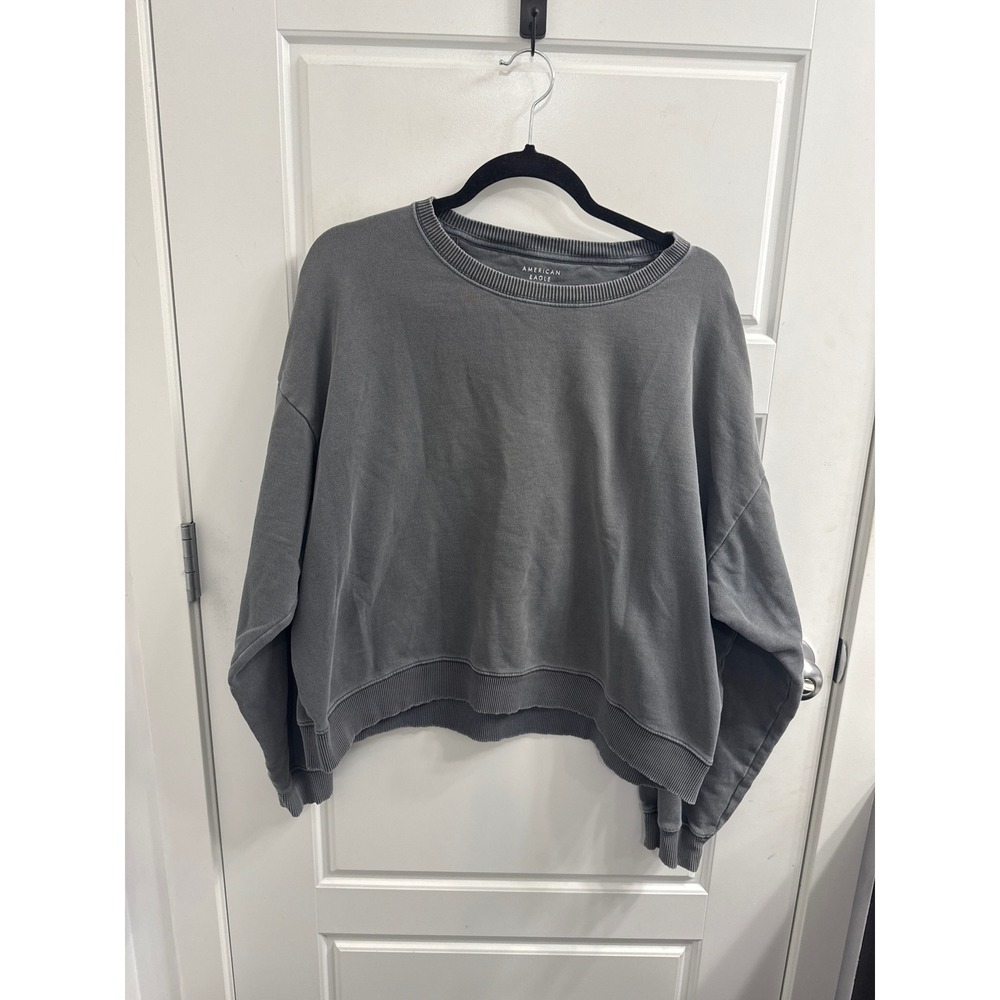 American Eagle Womens XL Gray Oversized Cropped Crewneck Sweatshirt